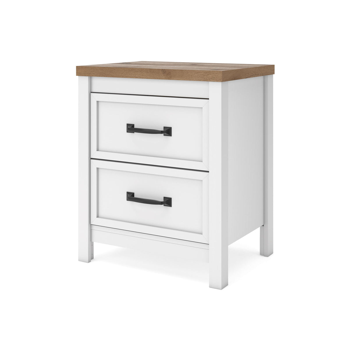 Kerisden - Table de chevet à deux tiroirs - Blanc / Marron
