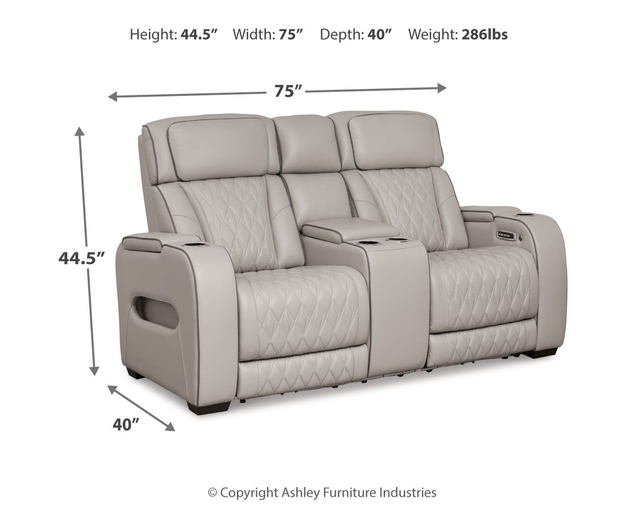 Boyington - Power Reclining Loveseat with Console/Adj Hdrst - Gray