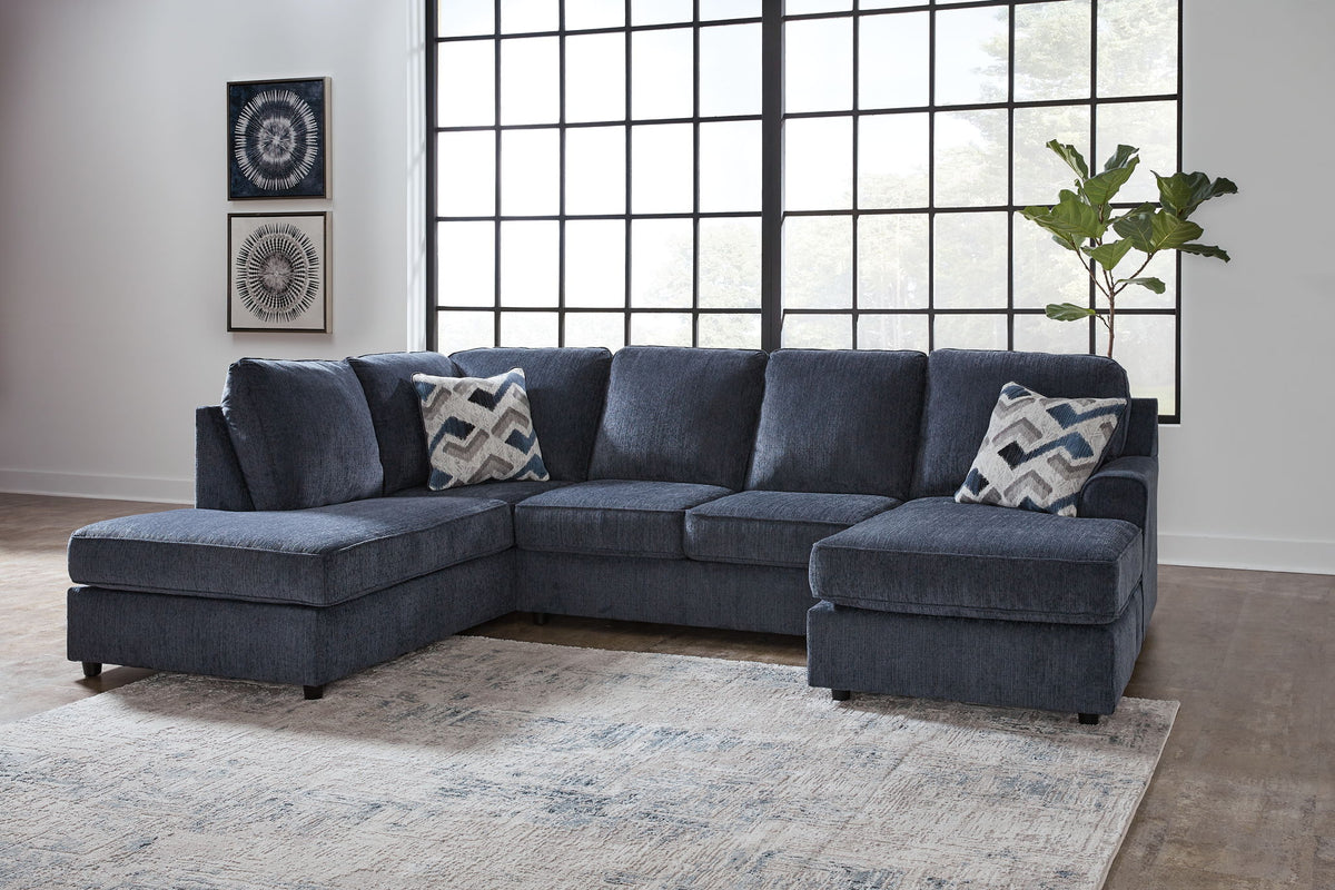 Albar Place - 3 Pc. - 2-Piece Sectional With Raf Sofa Chaise, Ottoman - Cobalt