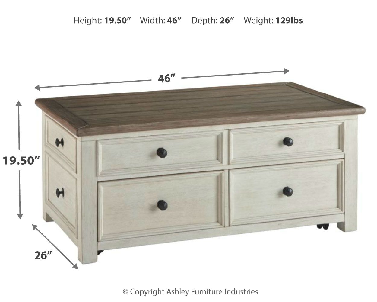 Bolanburg - Table basse relevable - Blanc / Brun / Beige