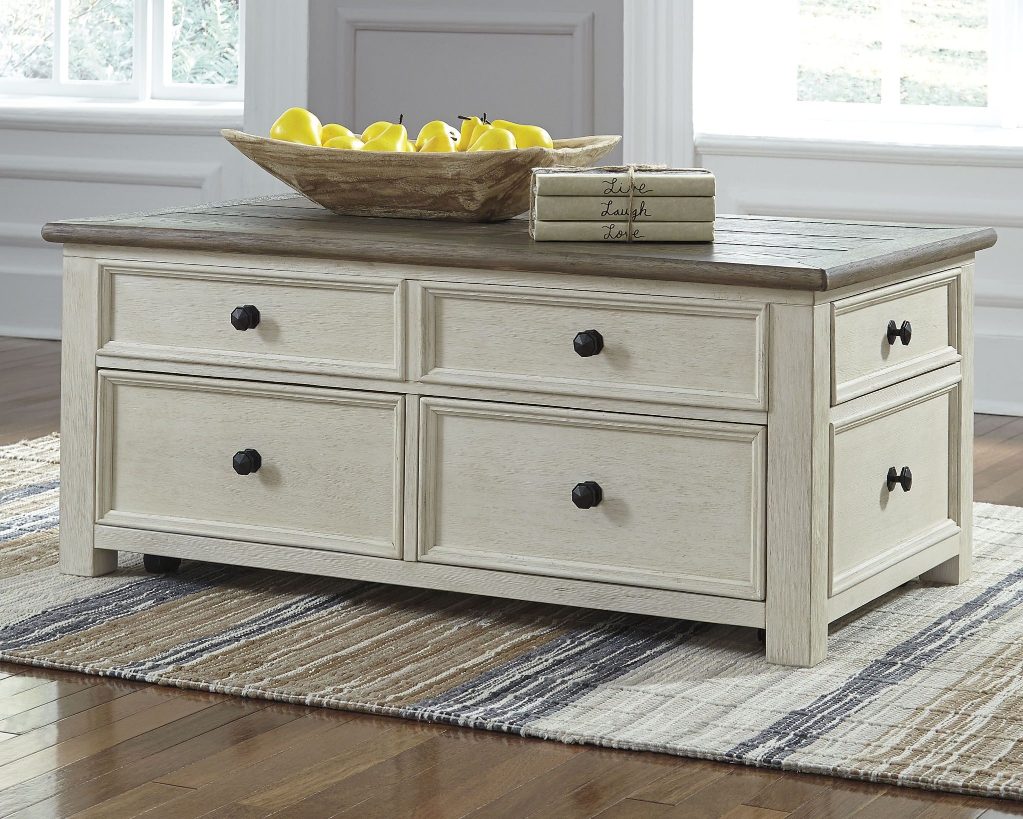 Bolanburg - Table basse relevable - Blanc / Brun / Beige