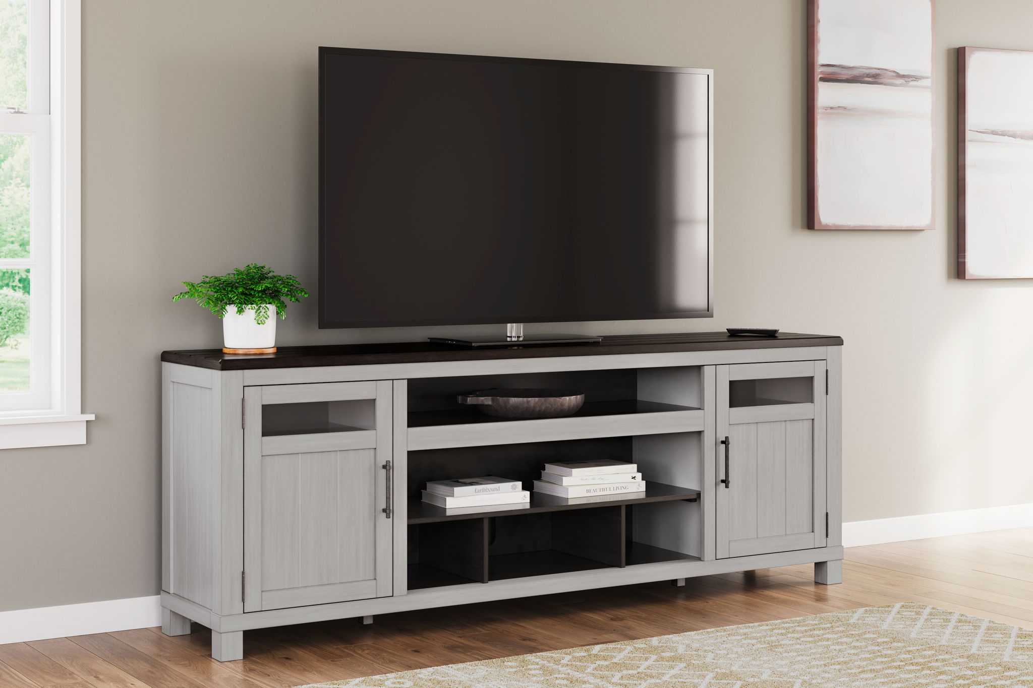 Meuble TV Darborn XL avec option foyer - Gris/Marron