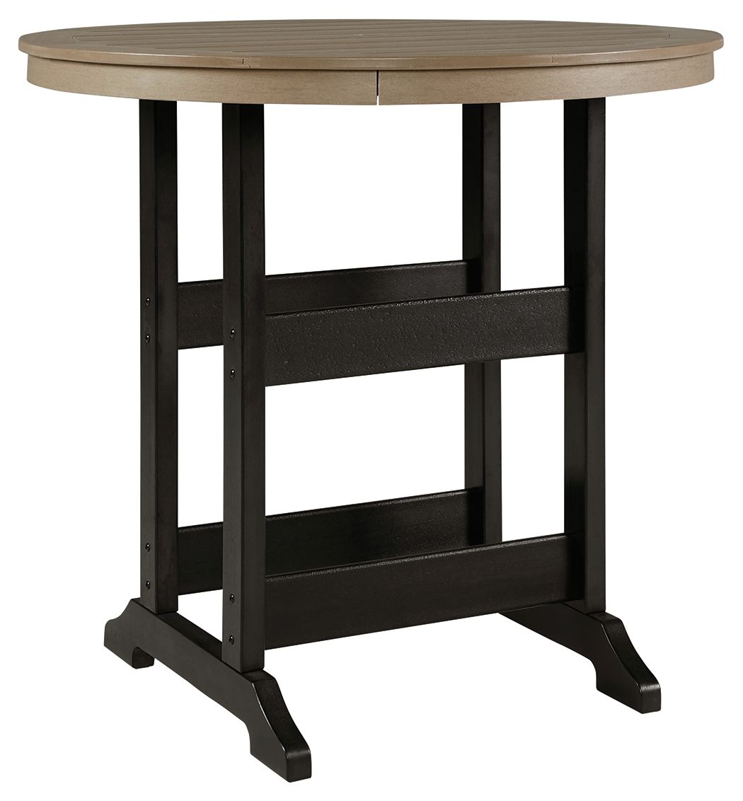 Table de bar ronde Fairen Trail avec parasol en option – Noir / Bois flotté