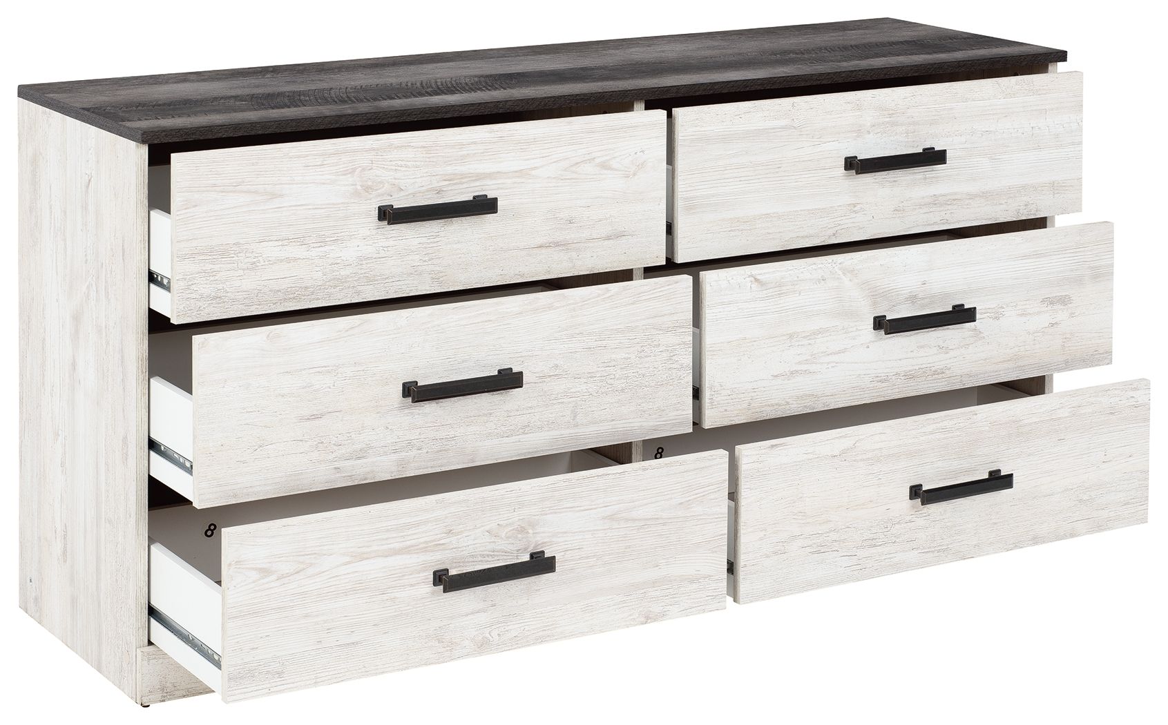 Shawburn - Commode à six tiroirs - Poignées couleur étain - Blanc / Noir / Gris