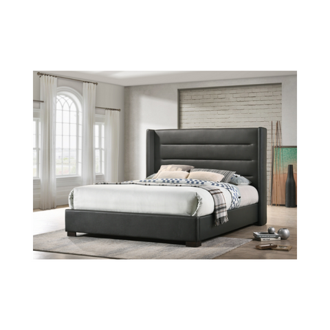 Queen/King Wing Bed with Horizontal Tufted Panels