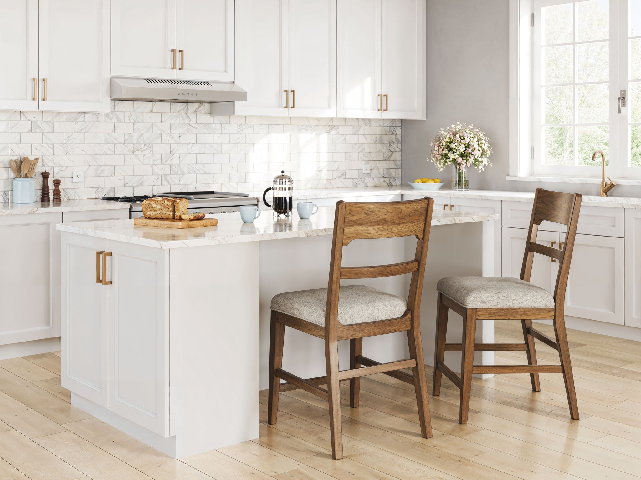 Cabalynn - Tabouret de bar rembourré (Lot de 2) - Avoine / Brun clair