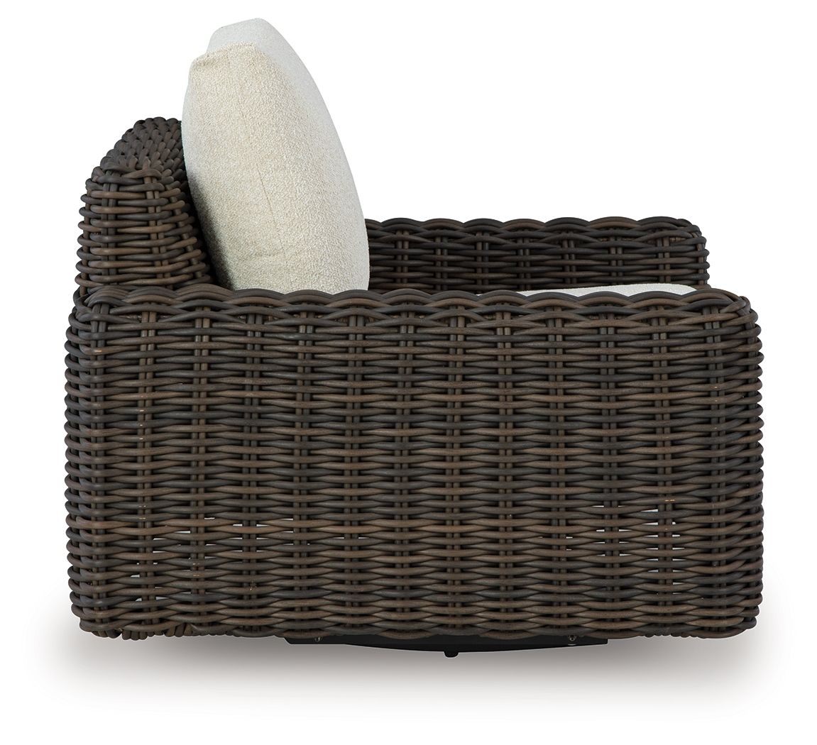 Kimora - Fauteuil planeur pivotant avec coussin - Beige / Brun foncé