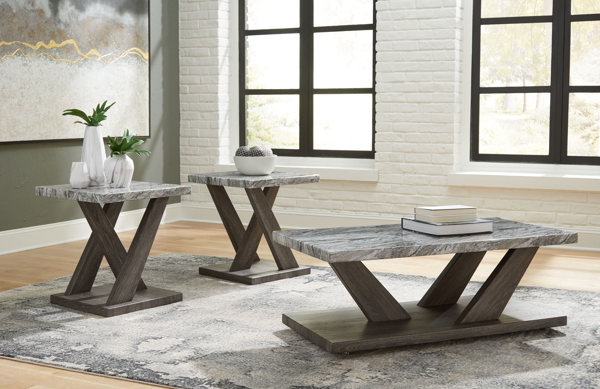 Bensonale - Tables d'appoint gigognes (ensemble de 3) - Brun / Gris