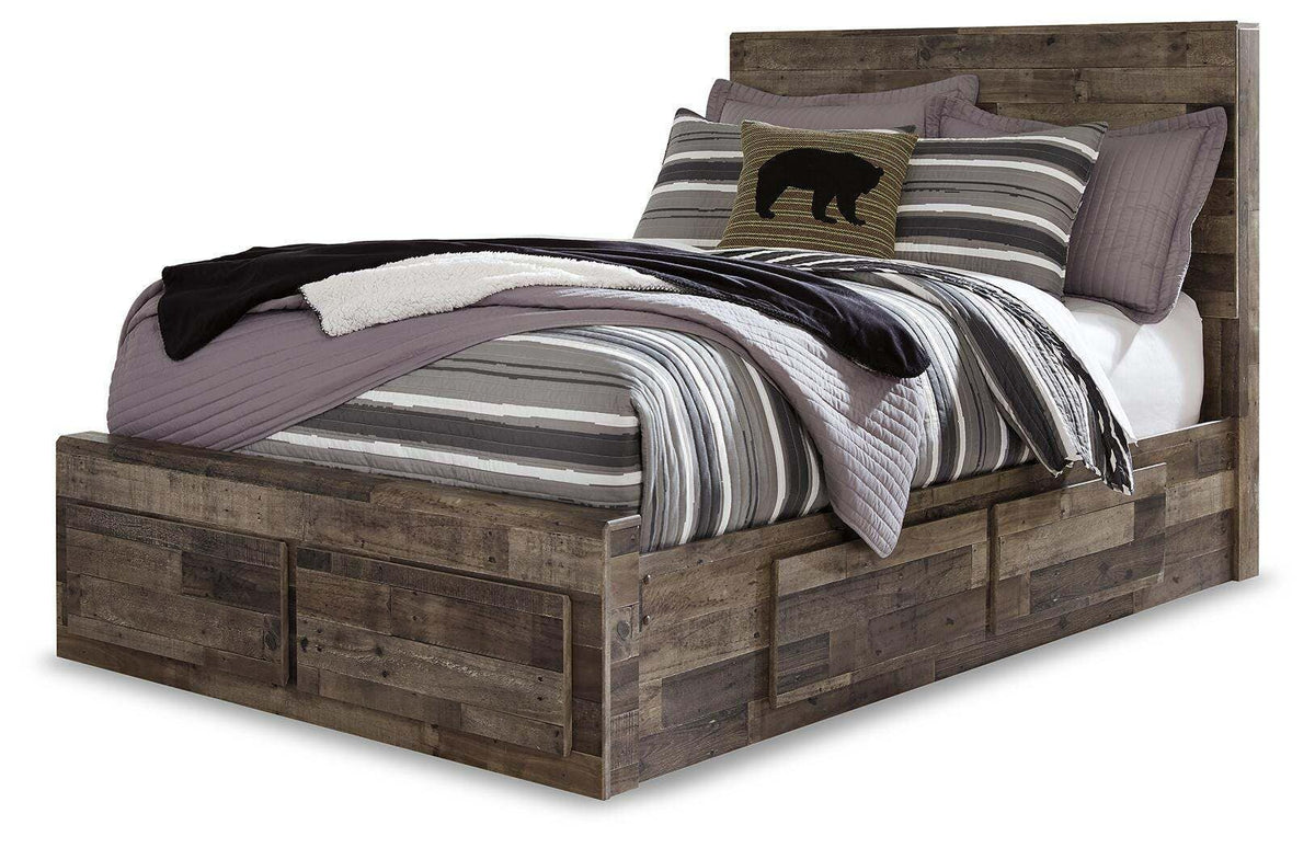 Derekson - Full Panel Bed With 6 Storage Drawers - Multi Gray - Wood