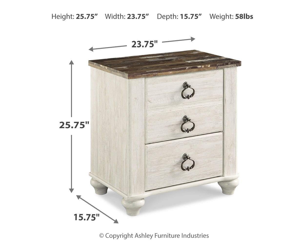 Willowton - Table de nuit à deux tiroirs - Brun / Beige / Blanc