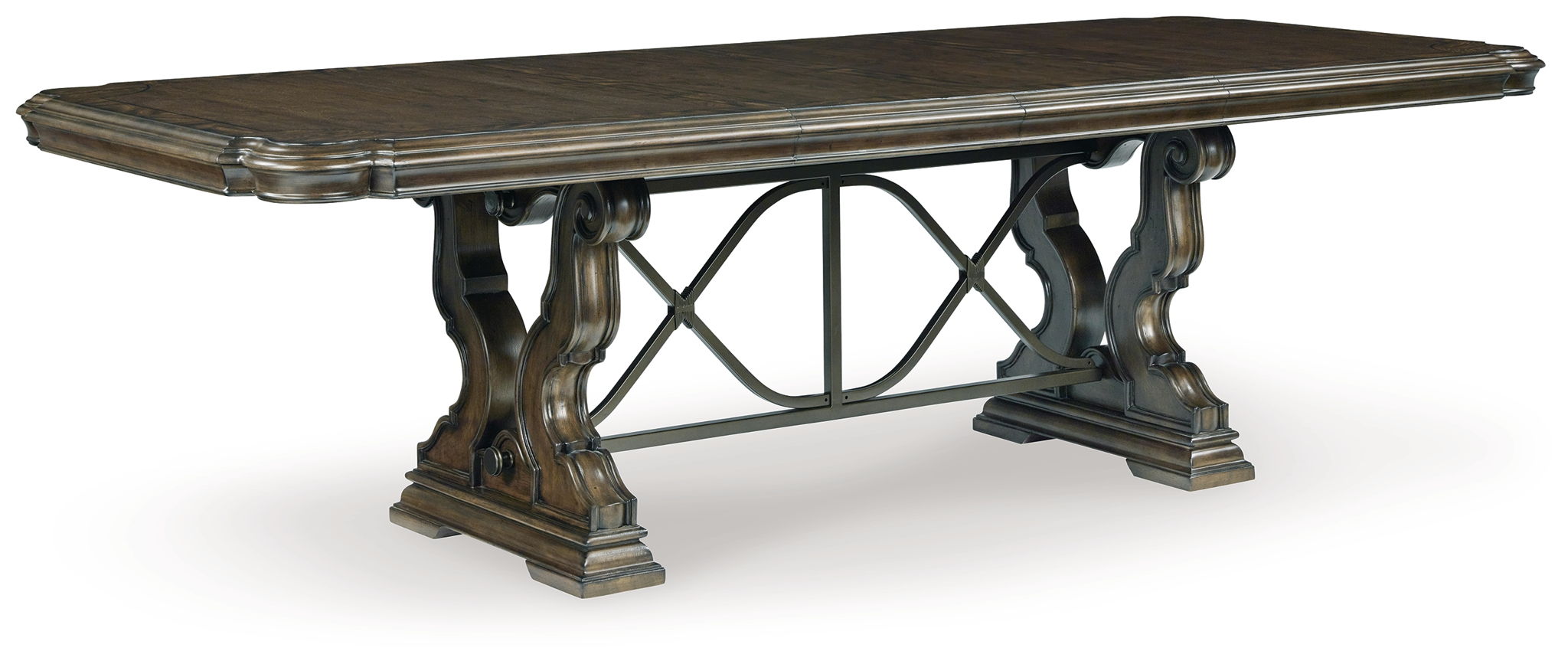 Maylee - 11 mcx - Table à manger avec rallonge, 4 chaises d'appoint, 2 chaises avec accoudoirs, banc de rangement, buffet et vaisselier - Brun foncé