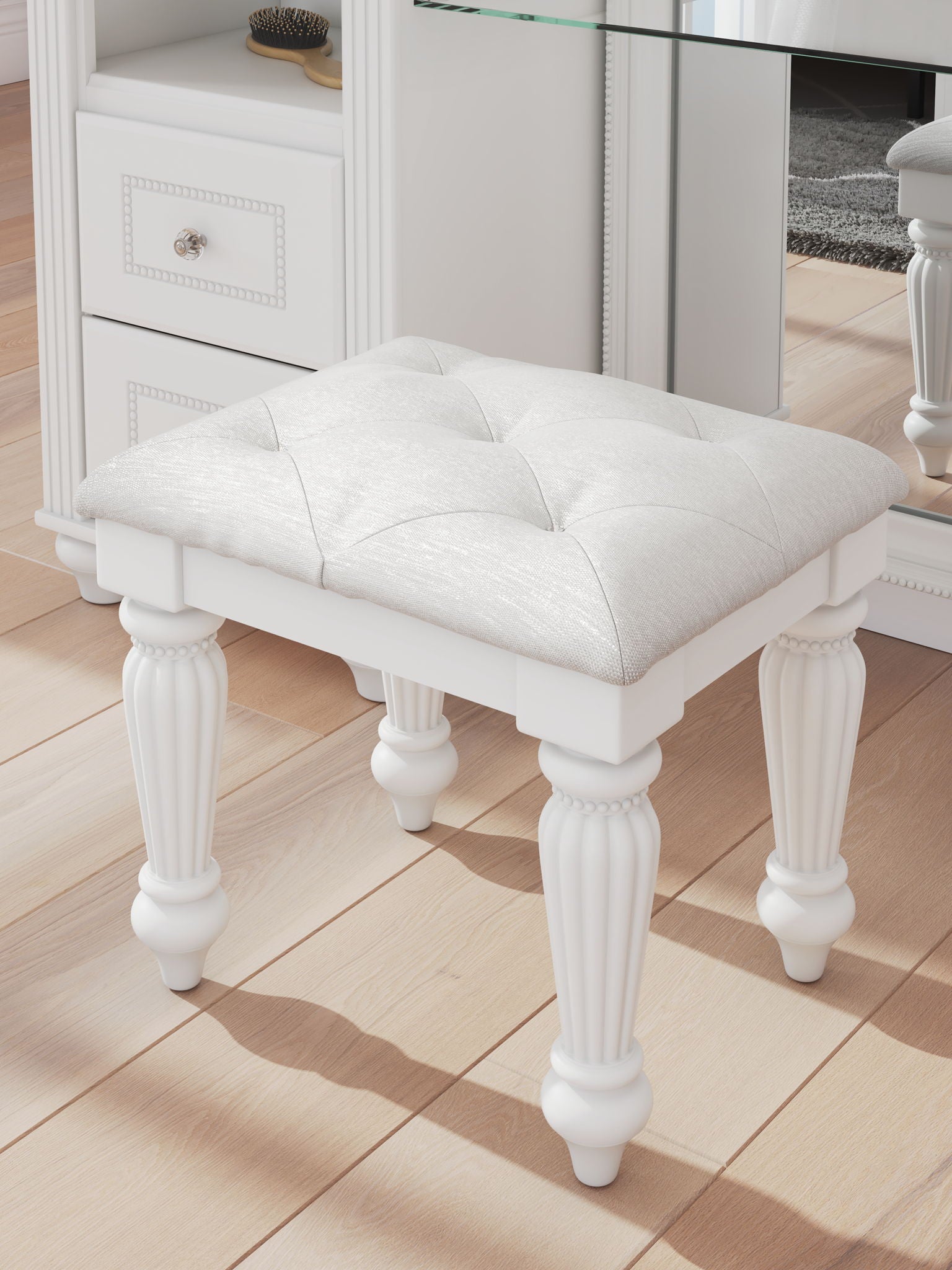 Kozlani - Tabouret de Coiffeuse Rembourré - Blanc