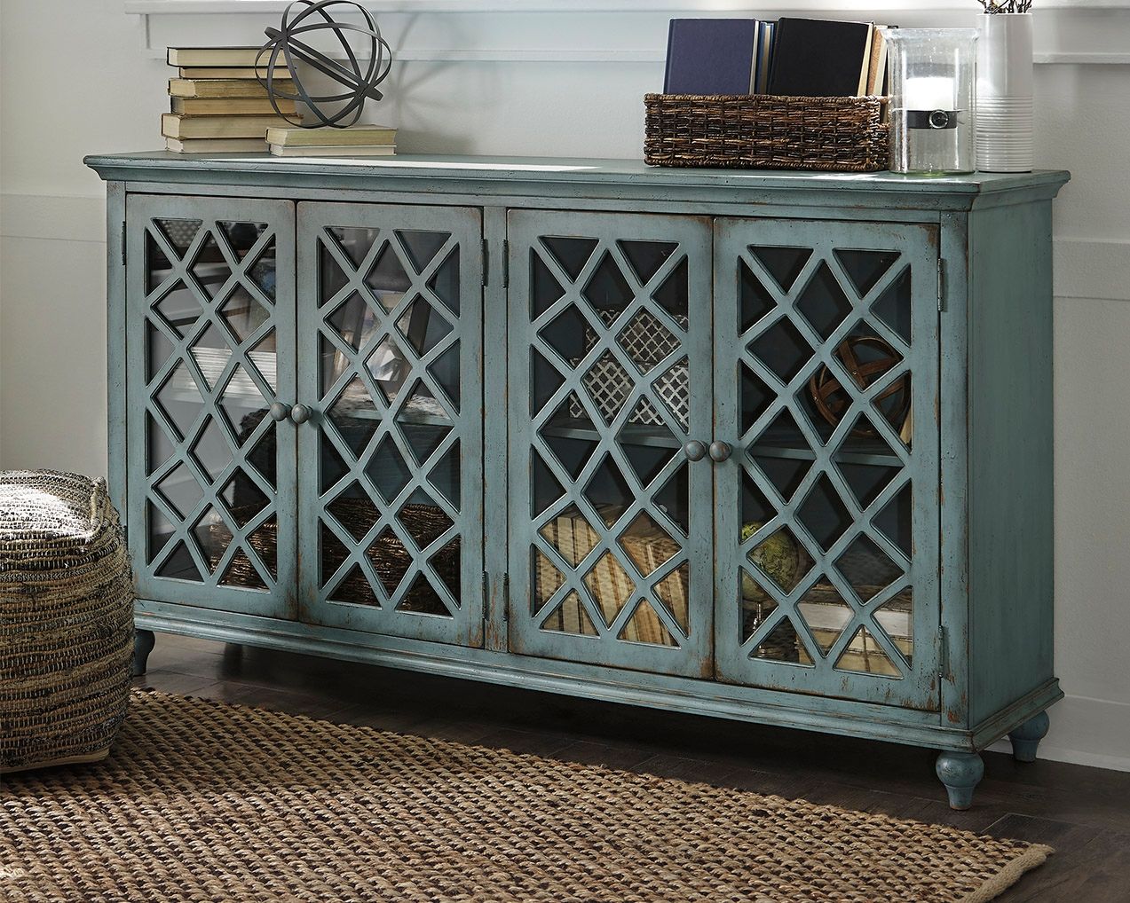 Mirimyn - Meuble d'appoint - Fini vieilli - Bleu sarcelle antique