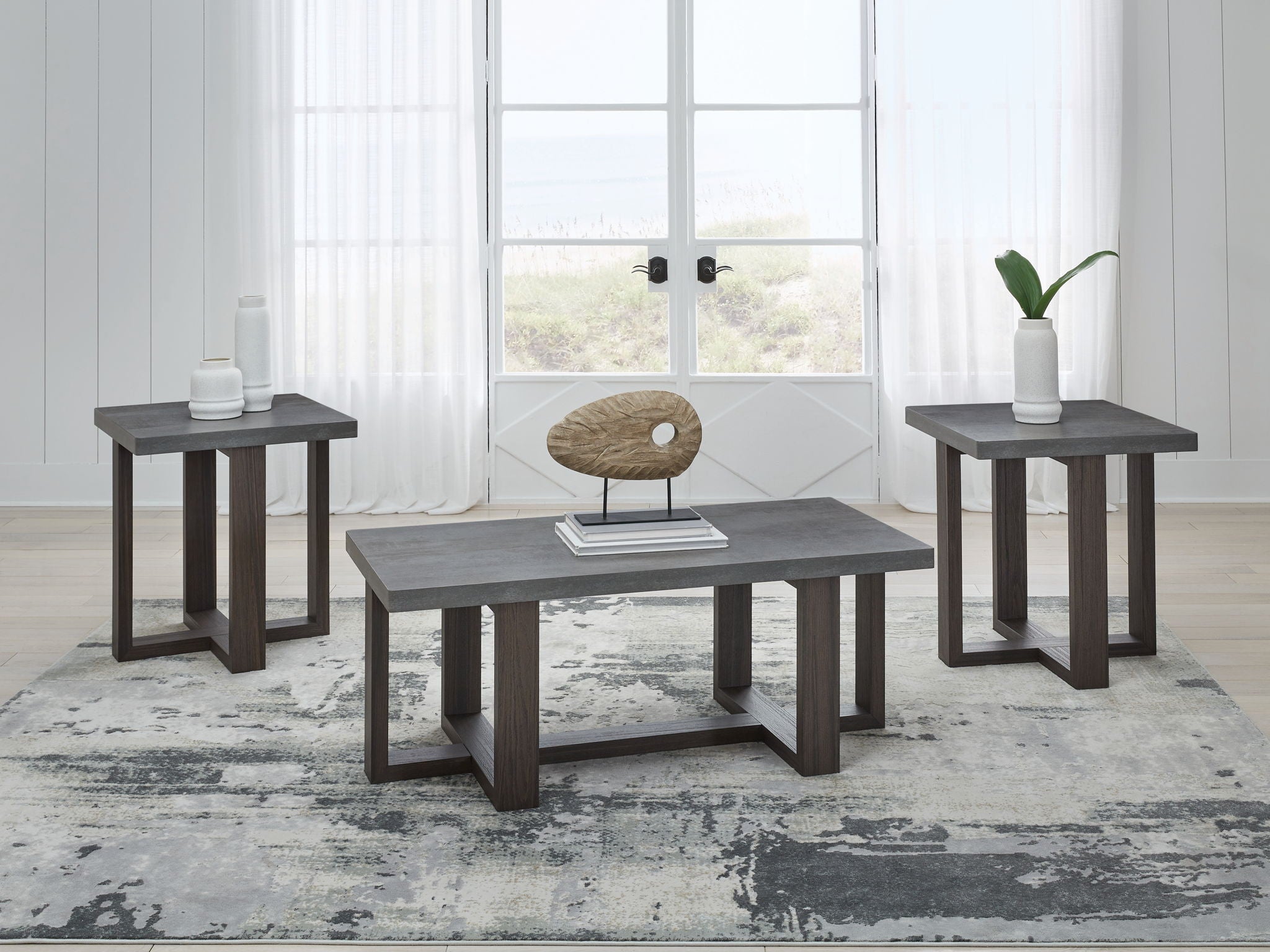 Dynnford - Tables d'appoint (lot de 3) - Gris / Marron