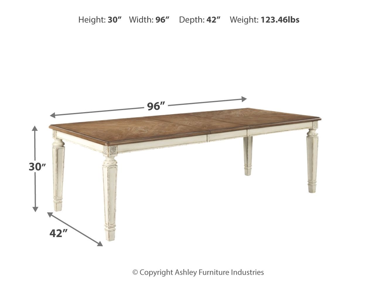 Realyn - Table à manger extensible rectangulaire - Blanc écaillé