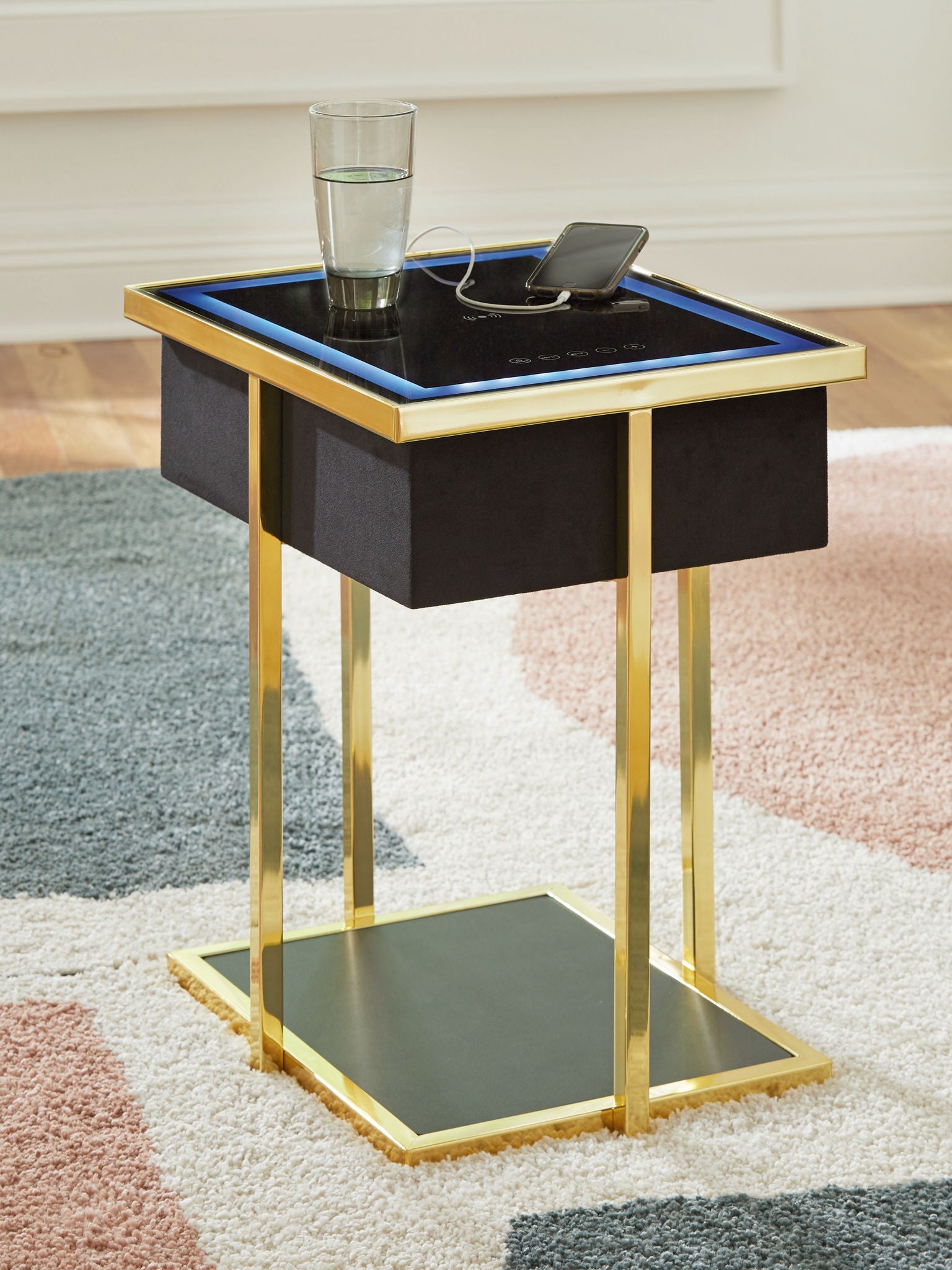 Table d'appoint Rexwell avec enceinte - Finition noire/dorée