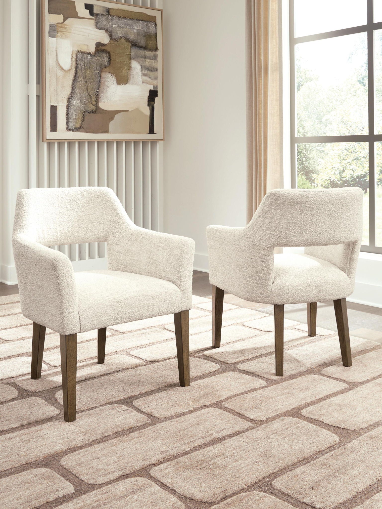 Marxmore - Chaise de salle à manger capitonnée avec accoudoirs (lot de 2) - Beige / Marron