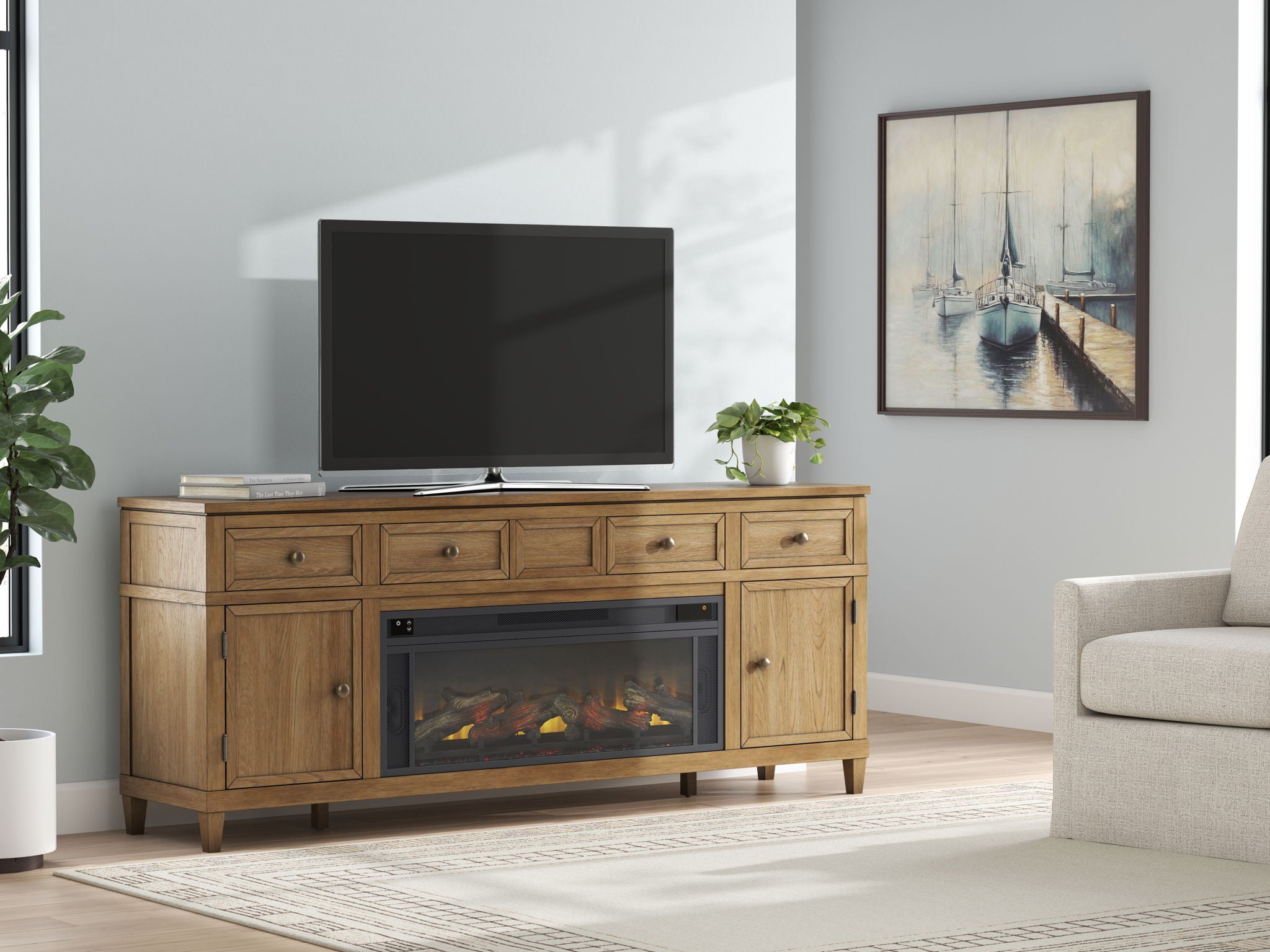 Sharlance - Meuble TV de 81 po avec foyer électrique