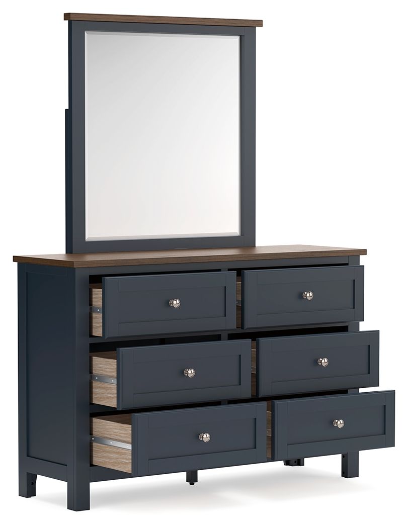 Landocken - Commode et miroir - Marron / Bleu