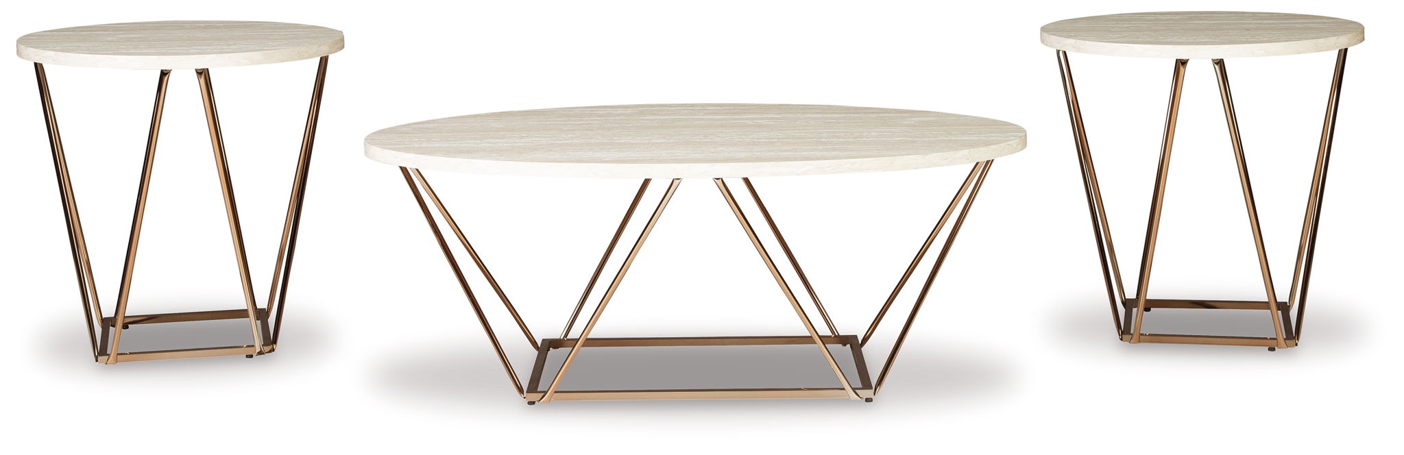 Tarica - Tables d'appoint (Lot de 3) - Blanc / Métallisé