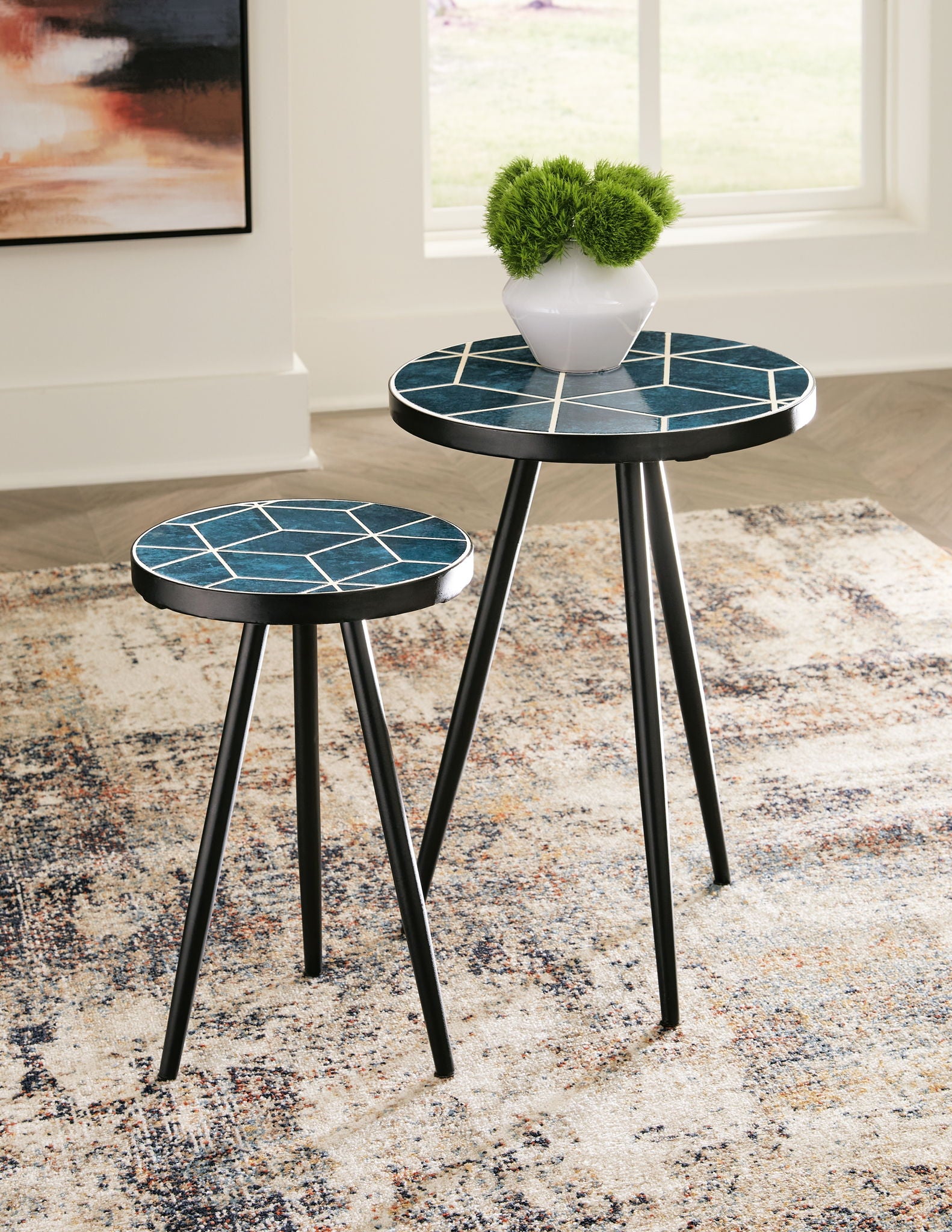 Clairbelle - Table d'appoint (Lot de 2) - Bleu sarcelle