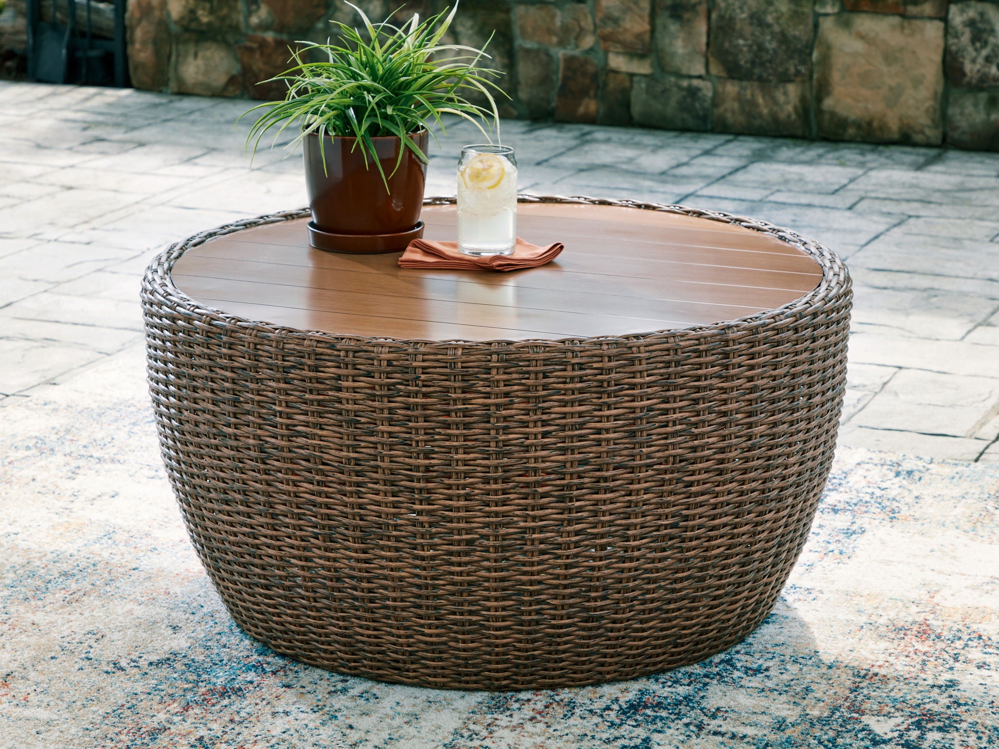 Table basse cocktail Double Point - Ronde - Beige