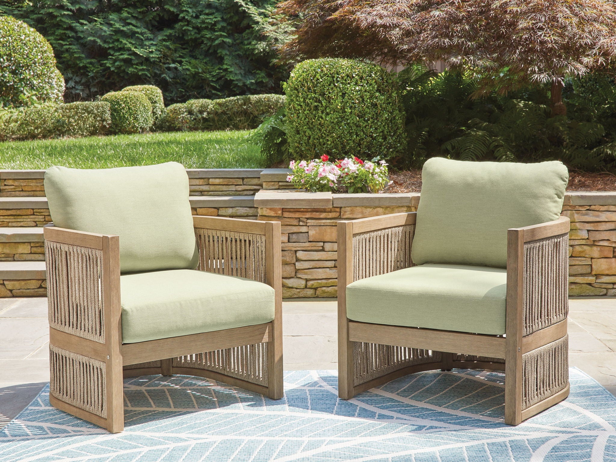 Serena Shores - Lounge Chair With Cushion (Set of 2) - Beige / Green