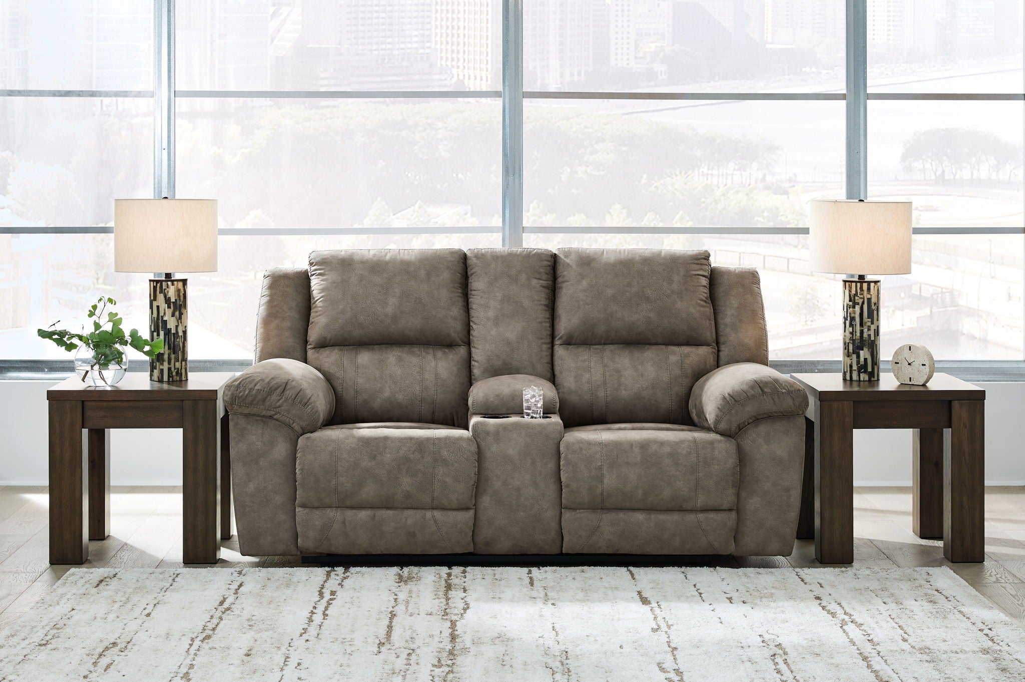 Laresview - Causeuse Inclinable Double Avec Console - Similicuir - Fossil