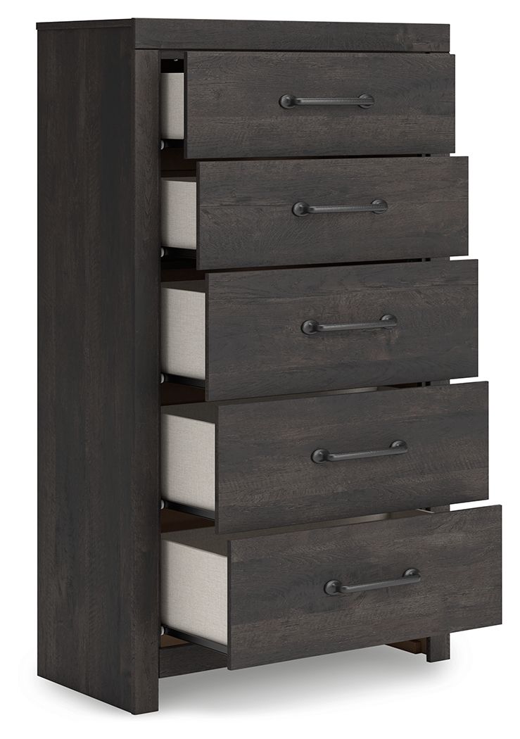 Hollivern - Commode à cinq tiroirs - Gris foncé