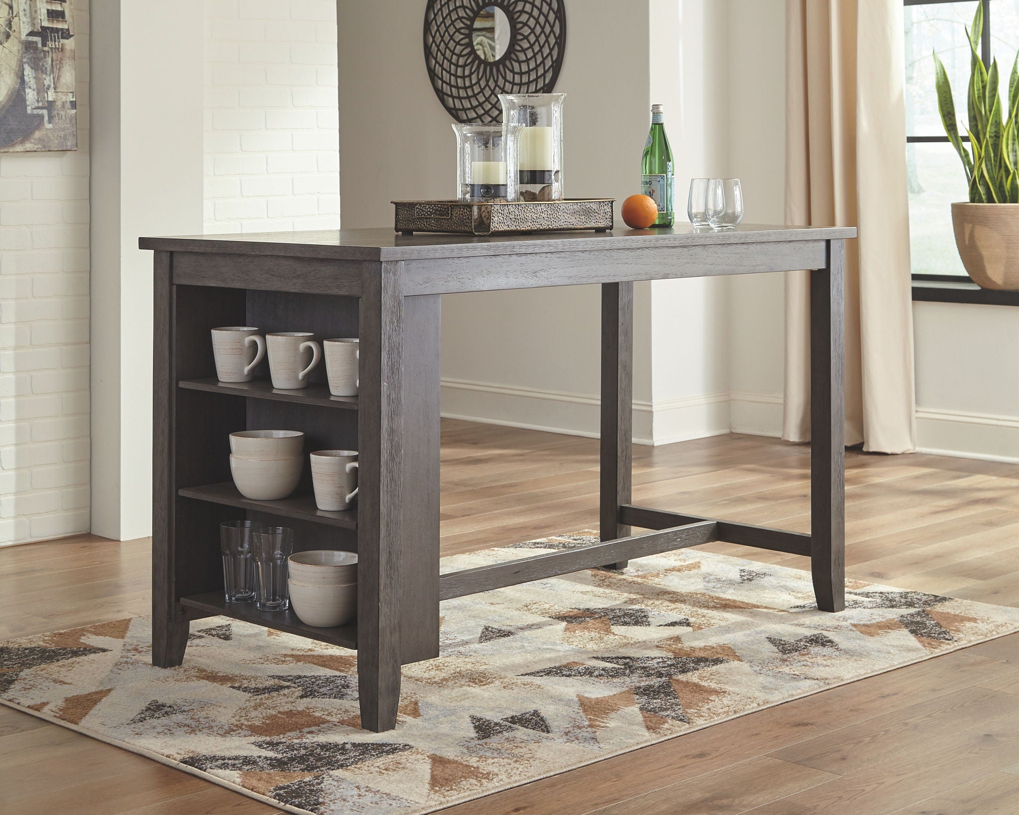 Caitbrook - 5 Pc. - Counter Table, 4 Upholstered Barstools - Gray