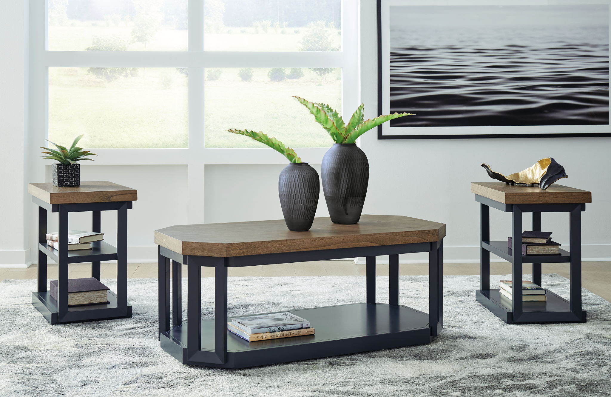 Landocken - Ensemble de tables d'appoint (Lot de 3) - Marron / Bleu