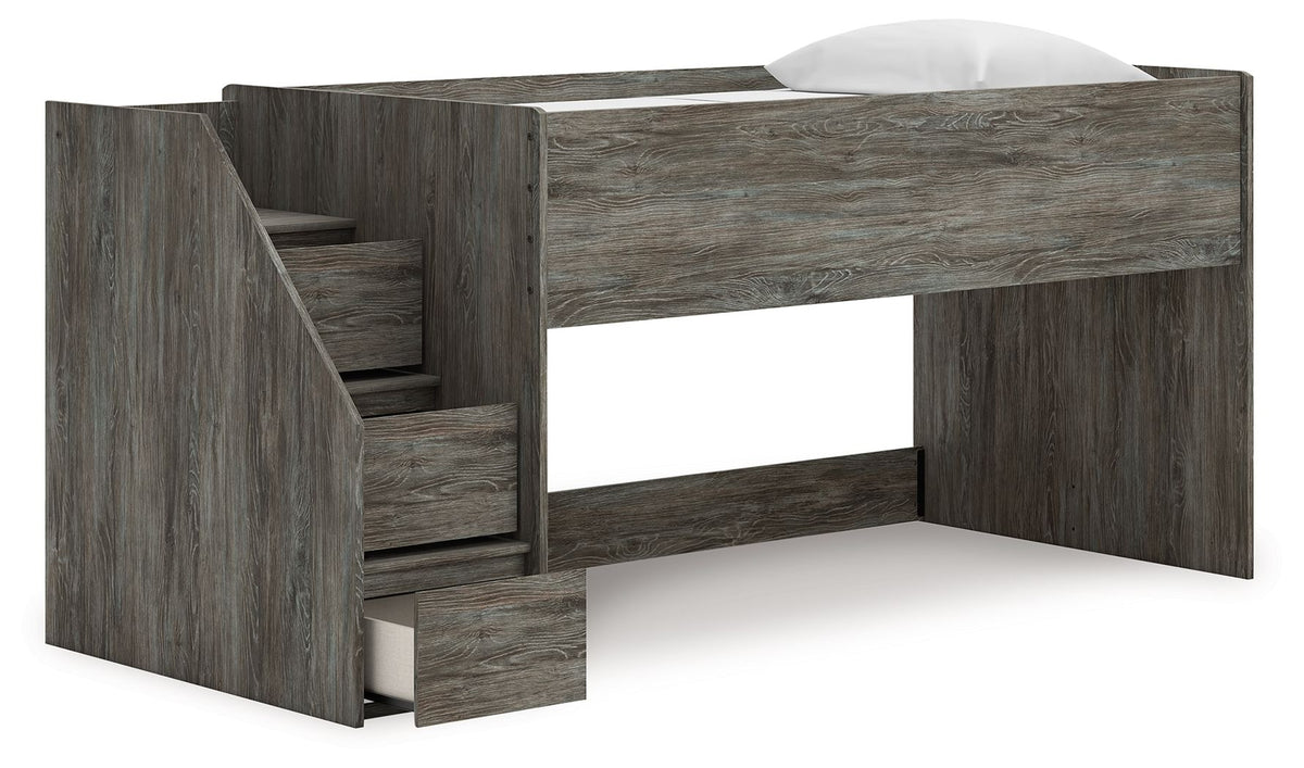 Frandern - Twin Loft Bed With Left Storage Steps - Gray