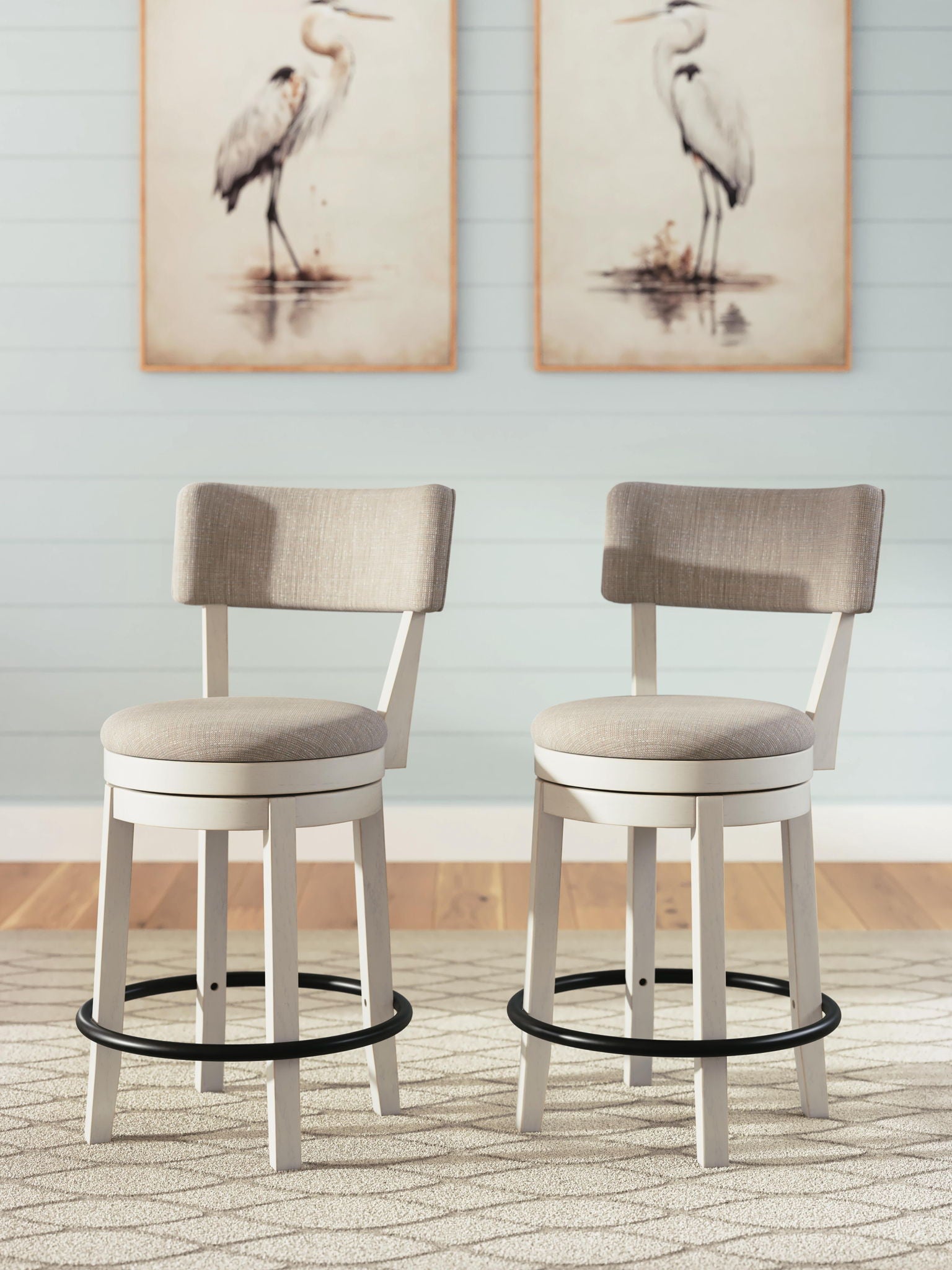 Robbinsdale - Tabouret de bar pivotant rembourré (Lot de 2) - Blanc antique