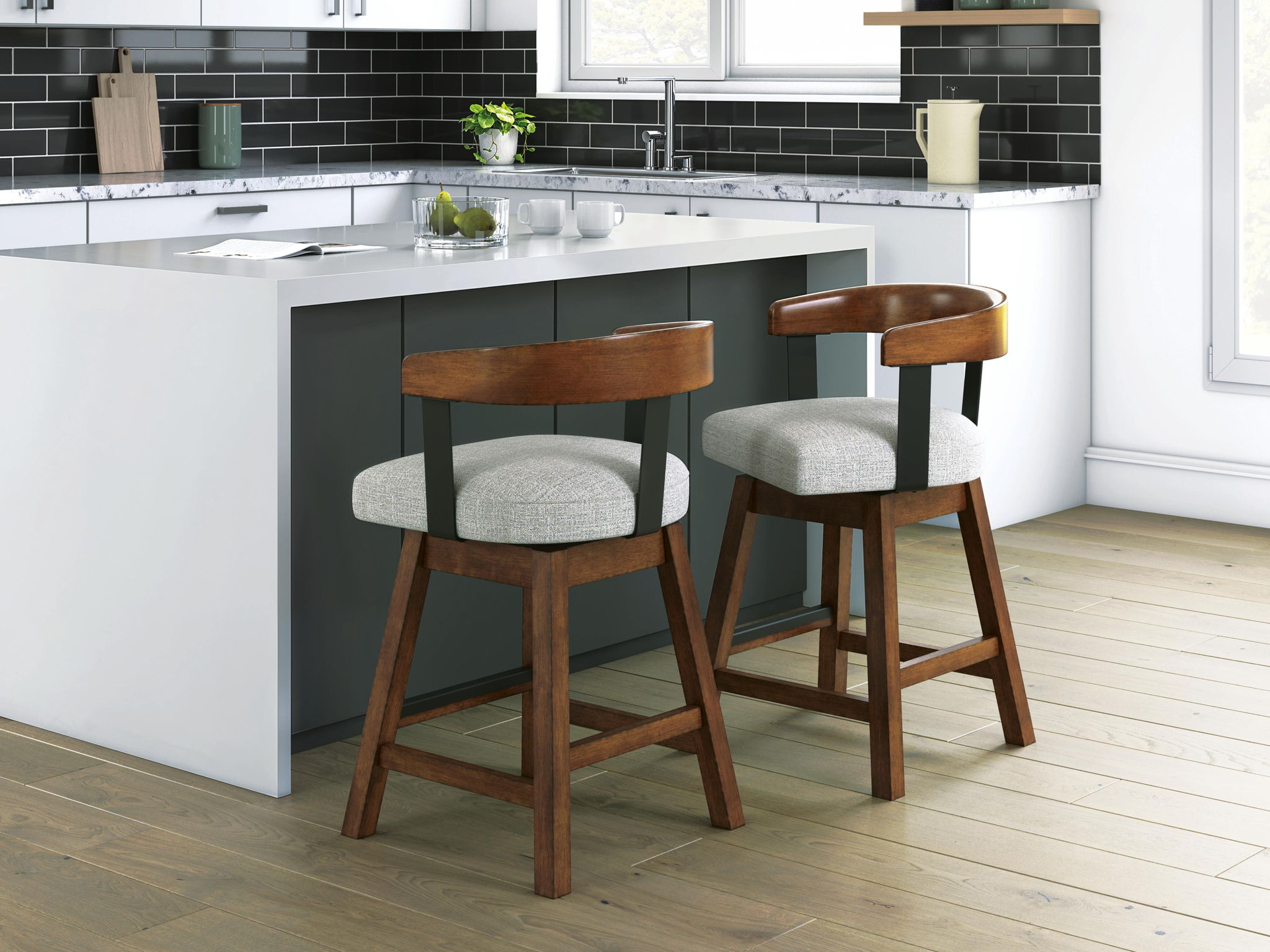 Ralene - Tabouret de bar pivotant rembourré (Lot de 2) - Brun moyen