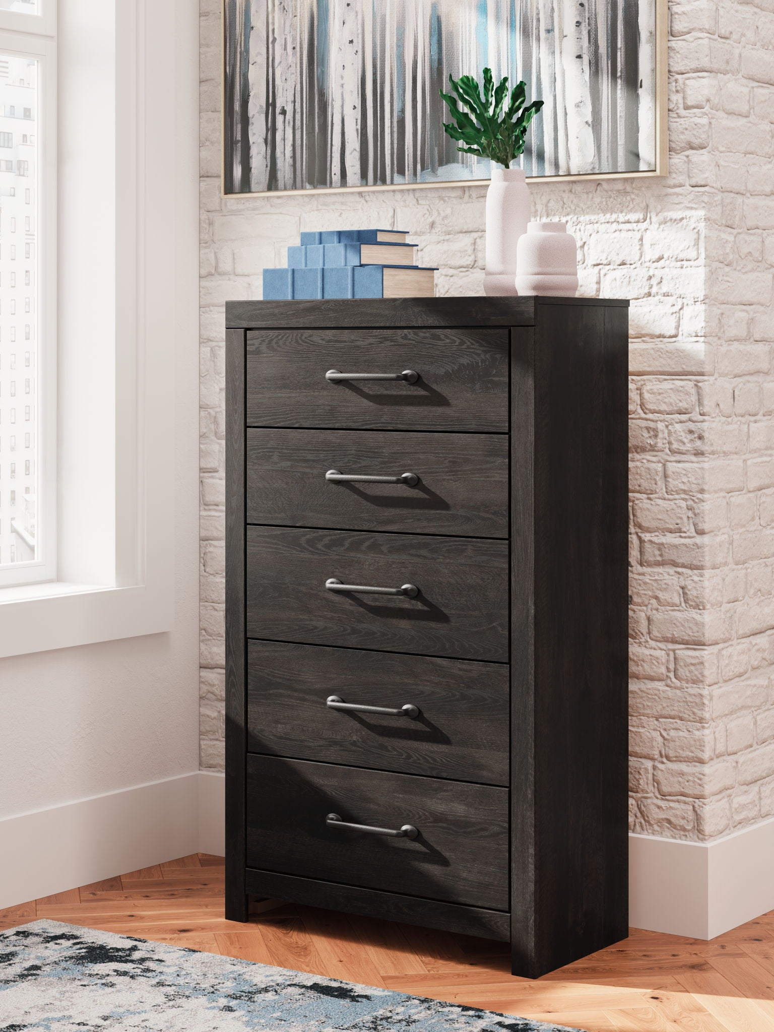 Hollivern - Commode à cinq tiroirs - Gris foncé