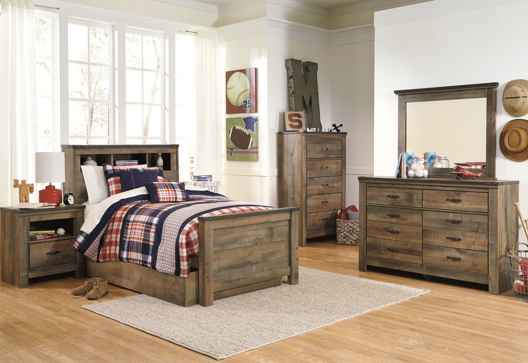 Trinell - Twin Bookcase Bed With 1 Large Storage Drawer - Brown