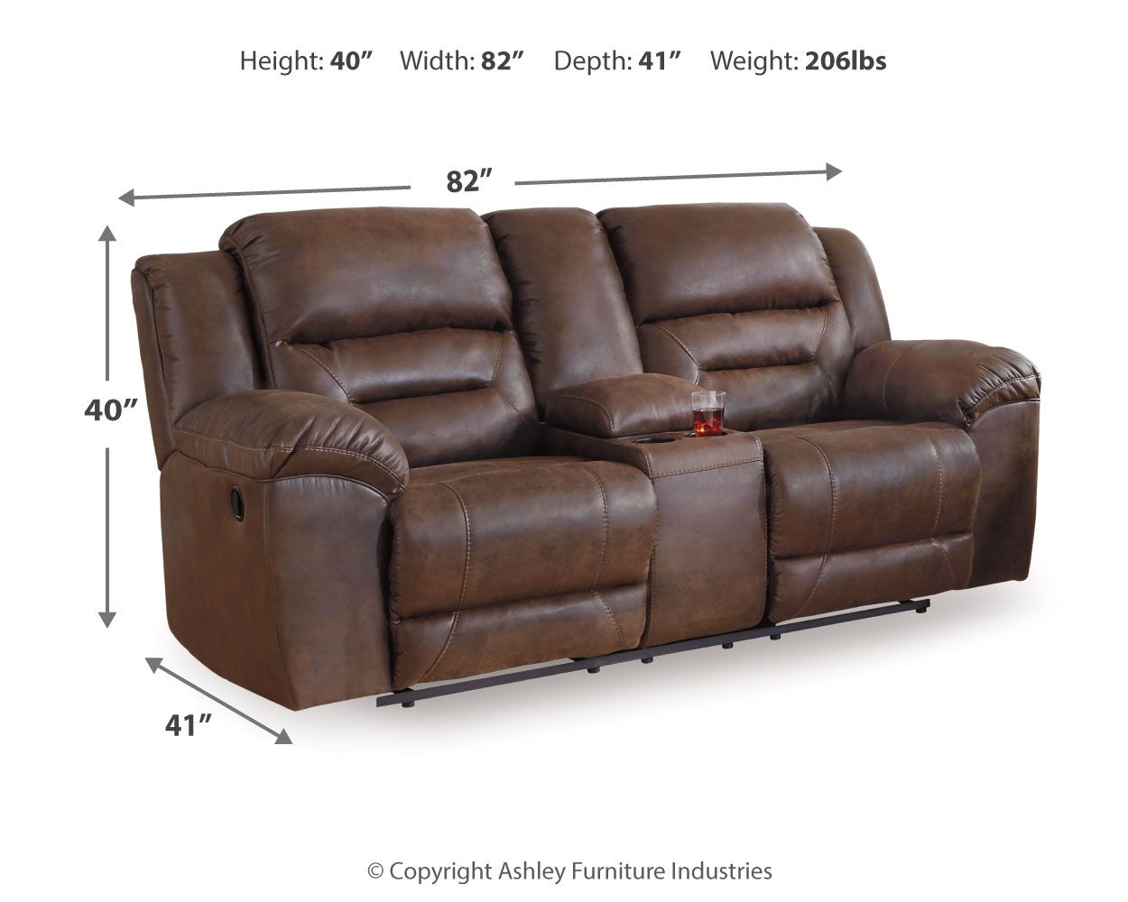 Stoneland - Causeuse Inclinable Double avec Console - Similicuir - Chocolat