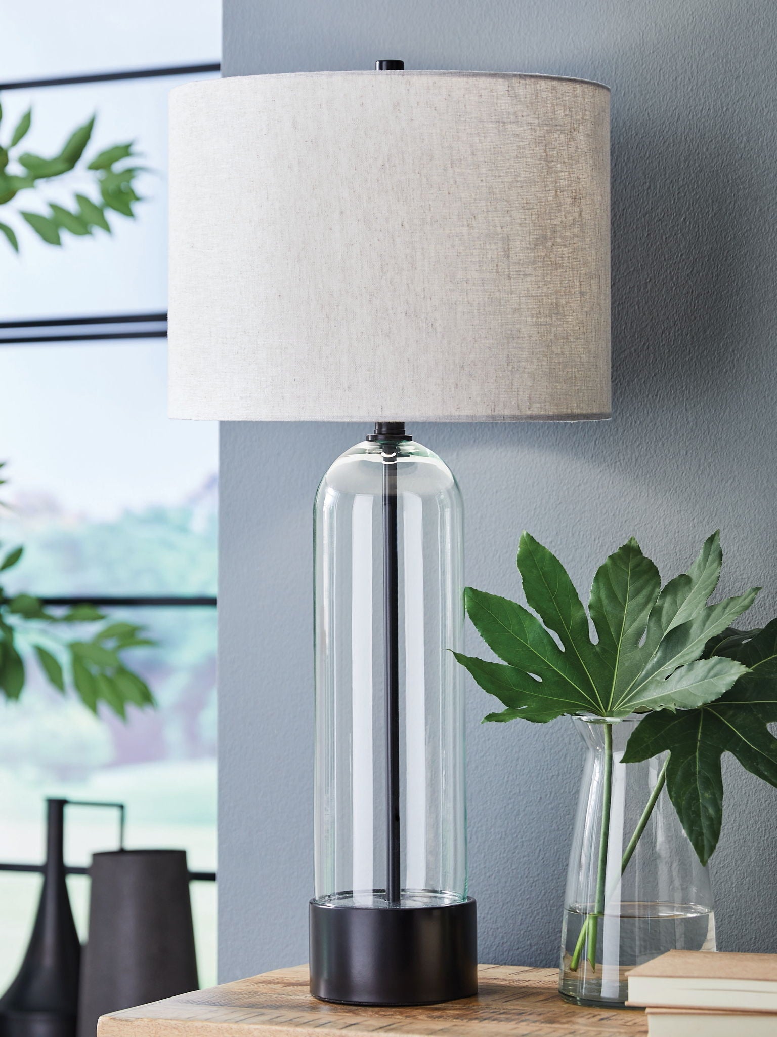 Kerrbrook - Lampe de table en verre - Transparent / Noir