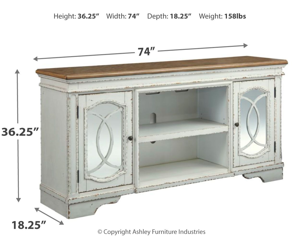 Realyn - XL TV Stand w/Fireplace Option - Chipped White