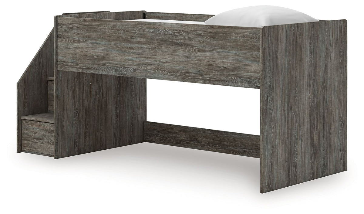Frandern - Twin Loft Bed With Left Storage Steps - Gray