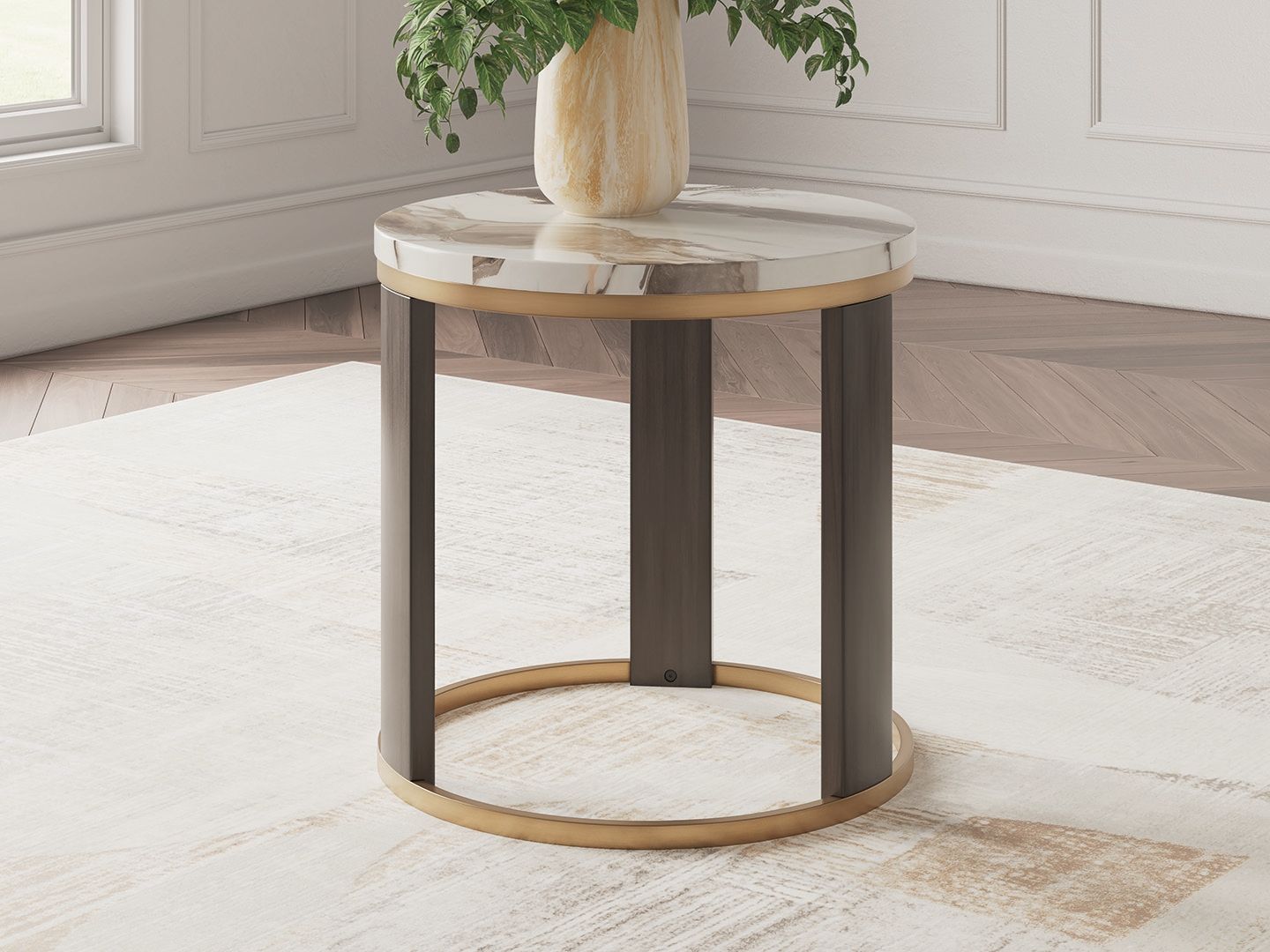 Jazmore - Table d'appoint ronde - Brun / Finition laiton