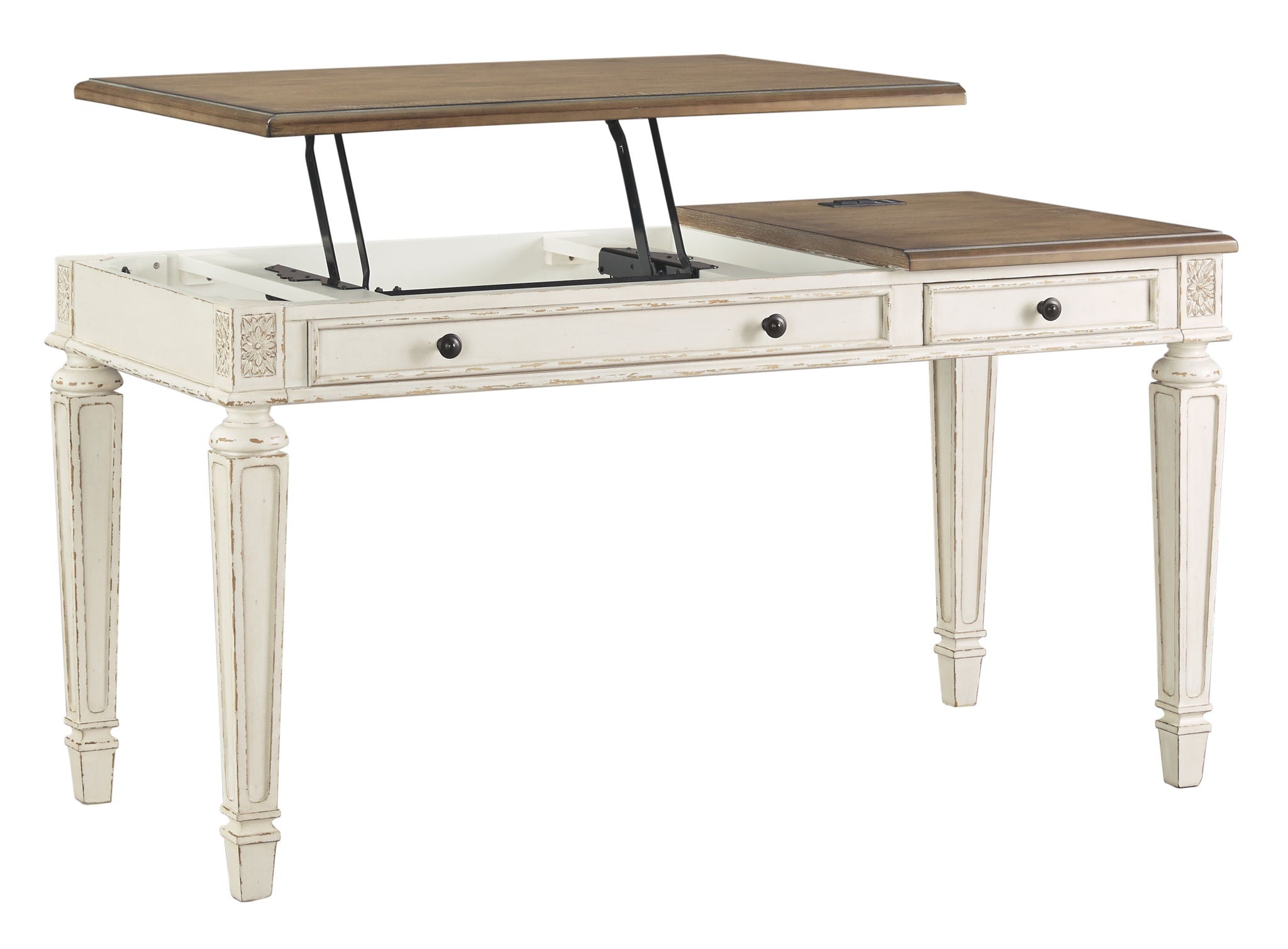 Realyn - Bureau à plateau relevable - Blanc / Brun