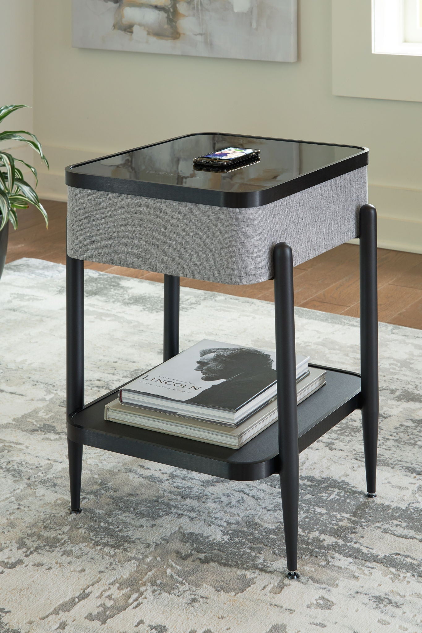 Jorvalee - Table d'appoint avec enceinte - Gris / Noir