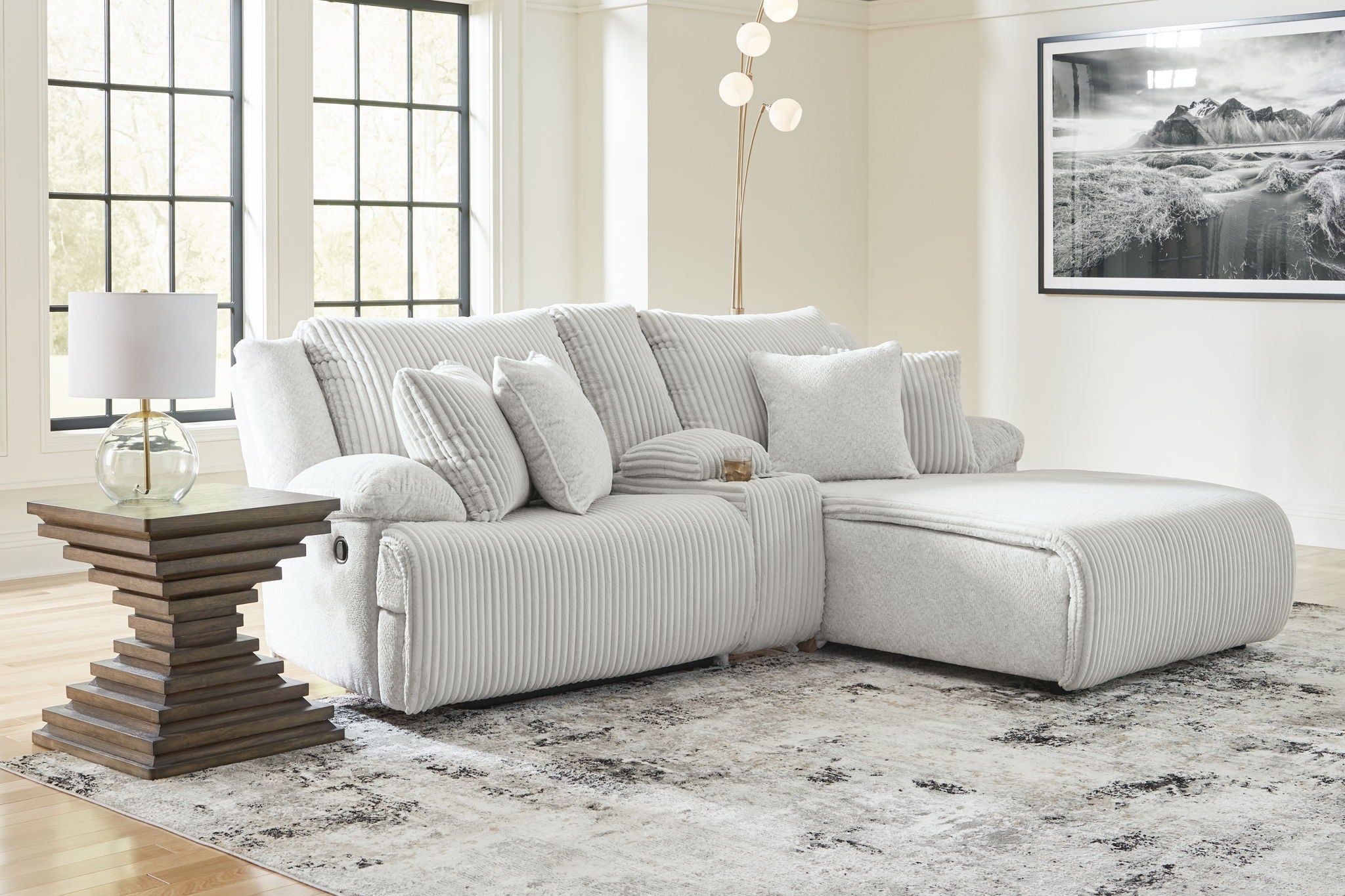 Haut de gamme - Canapé sectionnel inclinable 3 places avec chaise longue RAF - Tissu - Alliage