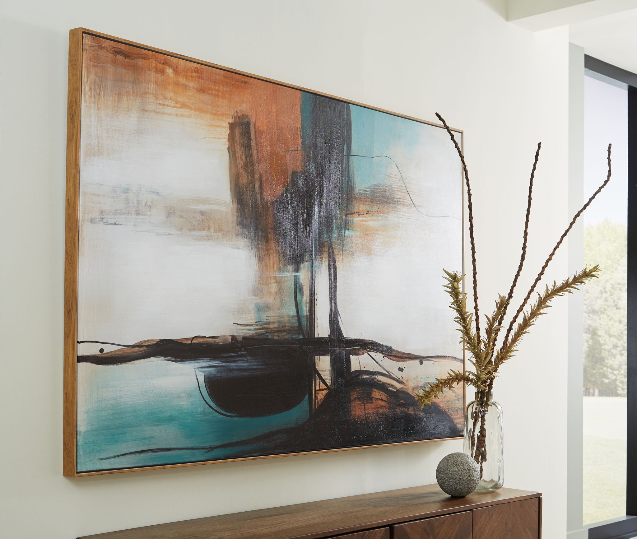 Brunonia - Art mural - Bleu sarcelle / Orange / Noir