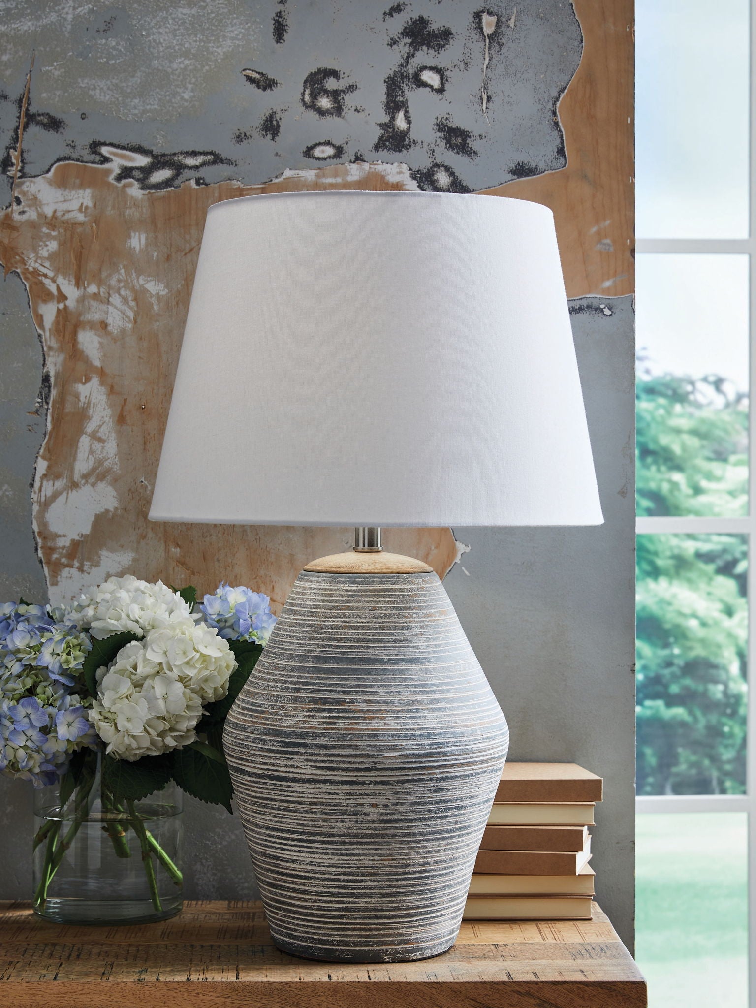 Lampe de table Lawrock en terre cuite – Bleu antique