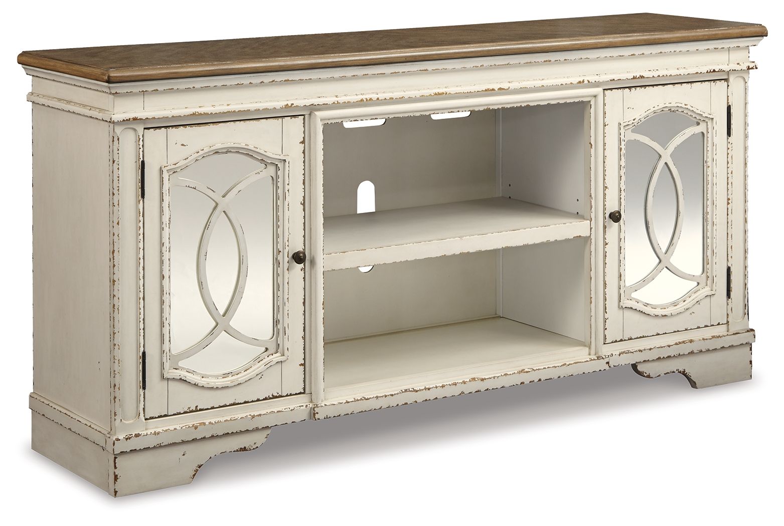 Realyn - XL TV Stand w/Fireplace Option - Chipped White