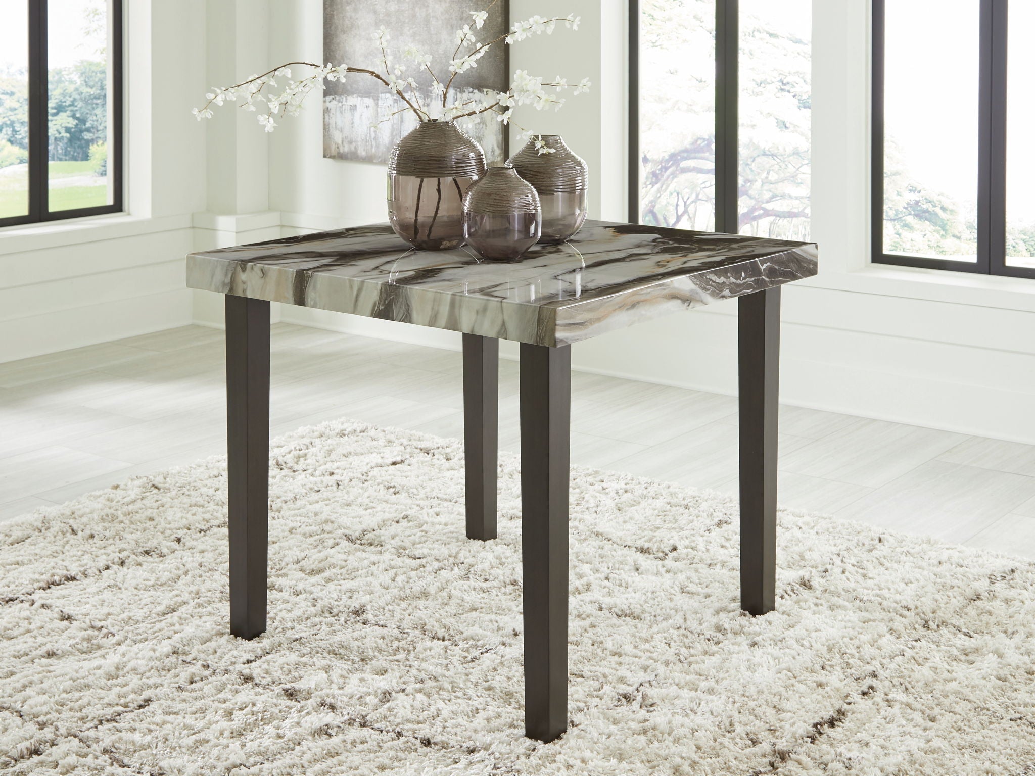 Jeshina - Table de comptoir carrée pour salle à manger - Brun foncé / Beige