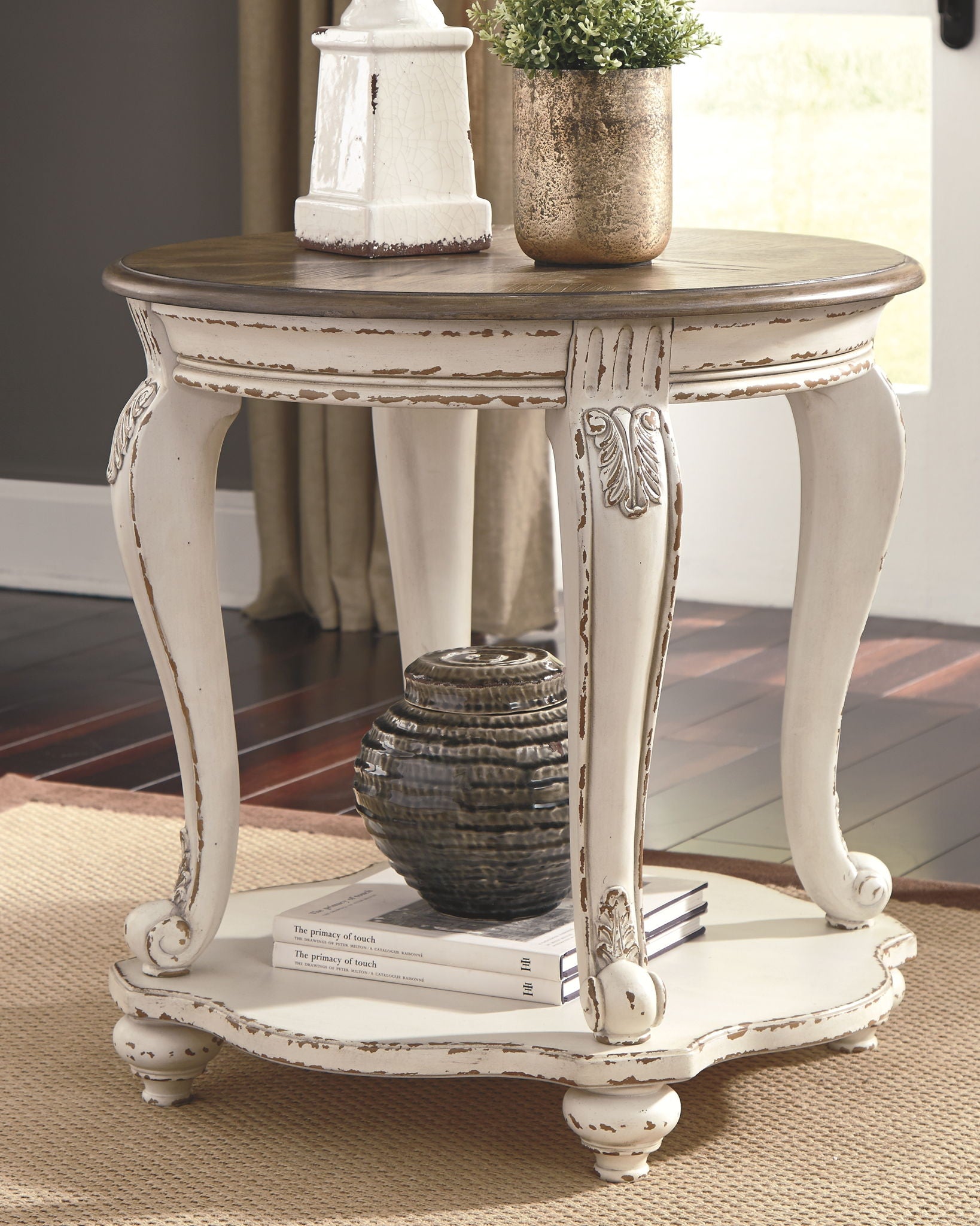 Realyn - Table d'appoint ronde - Blanc / Brun