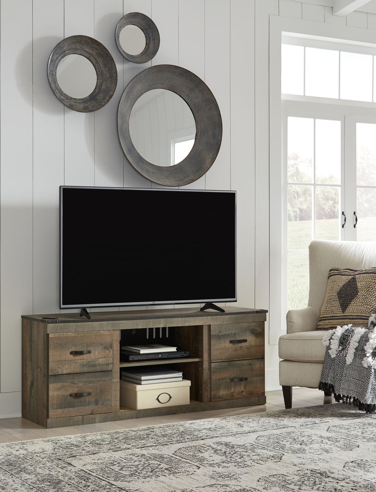 Trinell - TV Stand w/Fireplace Option - 60" x 14.8" x 24.33" - Brown Dark